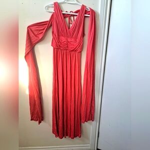 Elegant Coral Maxi Prom Dress